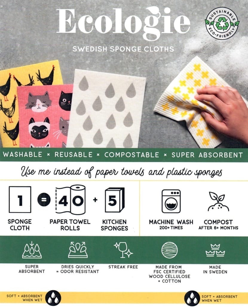 Cellulose Ecologie Swedish Sponge Cloth, Eco-Friendly Dish Cloth