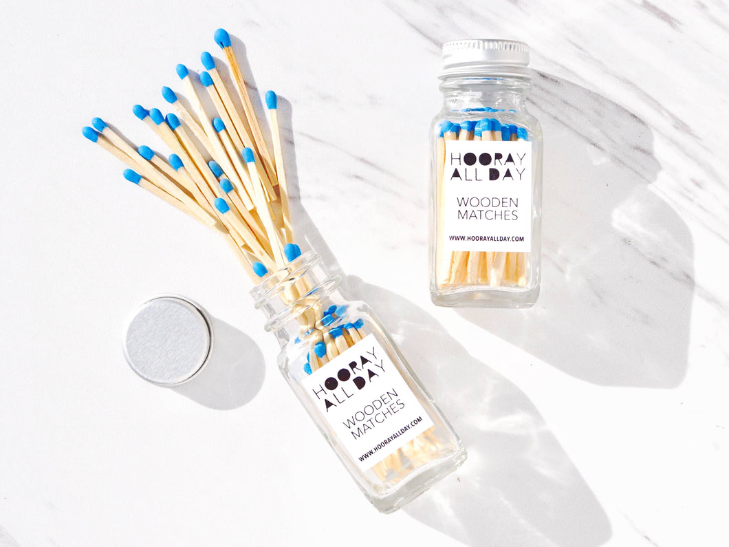 Blue Colorful Wooden Matches In Glass Bottle
