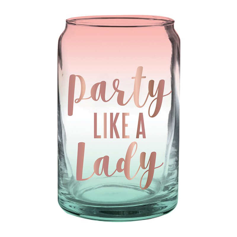 Beer Can Glass - Party Like A Lady Beer Glass - Pink and Teal Beer Cup for Ladies