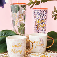 Load image into Gallery viewer, Stay Fierce Coffee Mug - Gift Mug for Her - Mug with Cheetah - Encouraging Gift Coffee Cup with Gold Details
