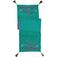 Load image into Gallery viewer, Merry Christmas Teal / Pink - Velvet Table Runner
