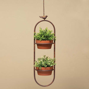 Metal Hanging Garden Planter with Terra Cotta Pots