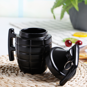 Black Grenade Shaped Coffee Mug | Novelty Ceramic Grenade Mug With Lid