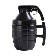 Load image into Gallery viewer, Black Grenade Shaped Coffee Mug | Novelty Ceramic Grenade Mug With Lid
