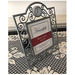 Silver Ornate Photo Frame With Clock