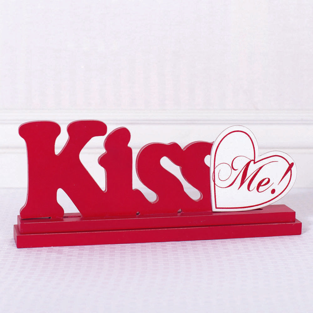 Kiss Me Wood Cutout | Red Valentine Shelf Decor | Couple Gifts Kiss Me Sign