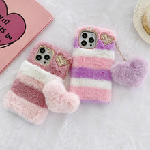 Load image into Gallery viewer, Fuzzy Phone Case | Pink and White Striped | iPhone 12

