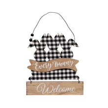 Load image into Gallery viewer, Welcome Bunny Door Hanger - Black and White Plaid
