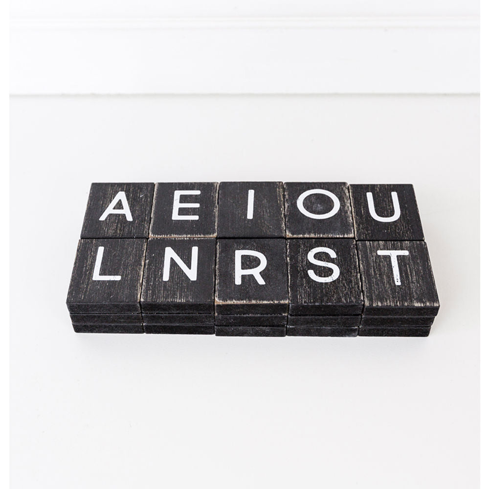 Ledgie Black Letter Tile, Black With White Capital Letter Scrabble Tile, Custom Wood Letter Board Tiles