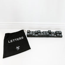 Load image into Gallery viewer, Ledgie Black Letter Tile, Black With White Capital Letter Scrabble Tile, Custom Wood Letter Board Tiles
