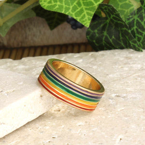 Ring - Thin Stripe Rainbow Enamel Gold Ring