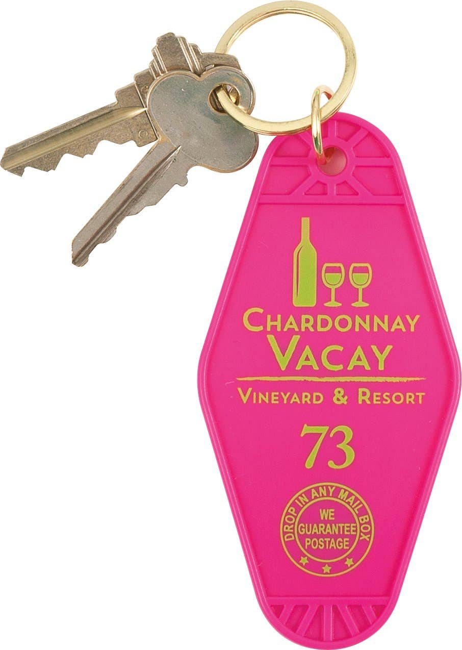 Chardonnay Vacay Hotel Keyring | Retro Hotel Keychain
