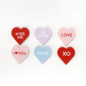 Ledgie Candy Conversation Heart Shaped Wood Decor Tile | Valentine's Decor Scrabble Tile | Custom Wood Letter Board Tiles