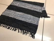 Load image into Gallery viewer, Striped leather chindi rug, black and grey
