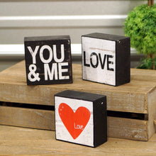 Load image into Gallery viewer, Love, you and me, block decor, set of 3
