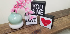 Love, you and me, block decor, set of 3