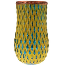 Load image into Gallery viewer, Minu Glass Lantern - Blue And Yellow Vase - Glass Lantern With Copper Rim
