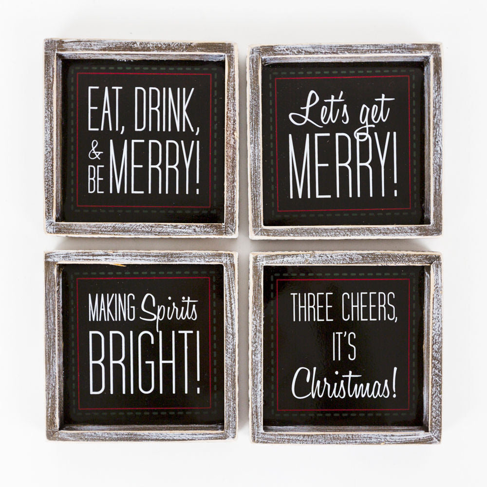 Decorative Christmas Coaster Magnets - Set of 4 Magnetic Drink Coasters