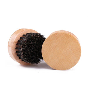 Natural Boar Bristle Round Beard Brush - Round Brush For Beard Balm And Oils