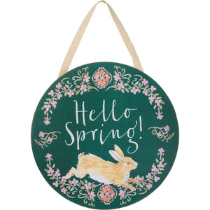 Wood Round Door Hanger - Hello Spring