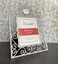 Load image into Gallery viewer, Silver Ornate Photo Frame With Clock
