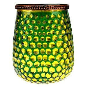 Textured Glass Lantern - Green And Yellow Glass Candle Holder - Patio Glass Lantern