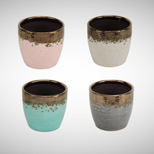 Load image into Gallery viewer, Pink Crackle Glaze Ceramic Pot with Gold Electroplated Rim
