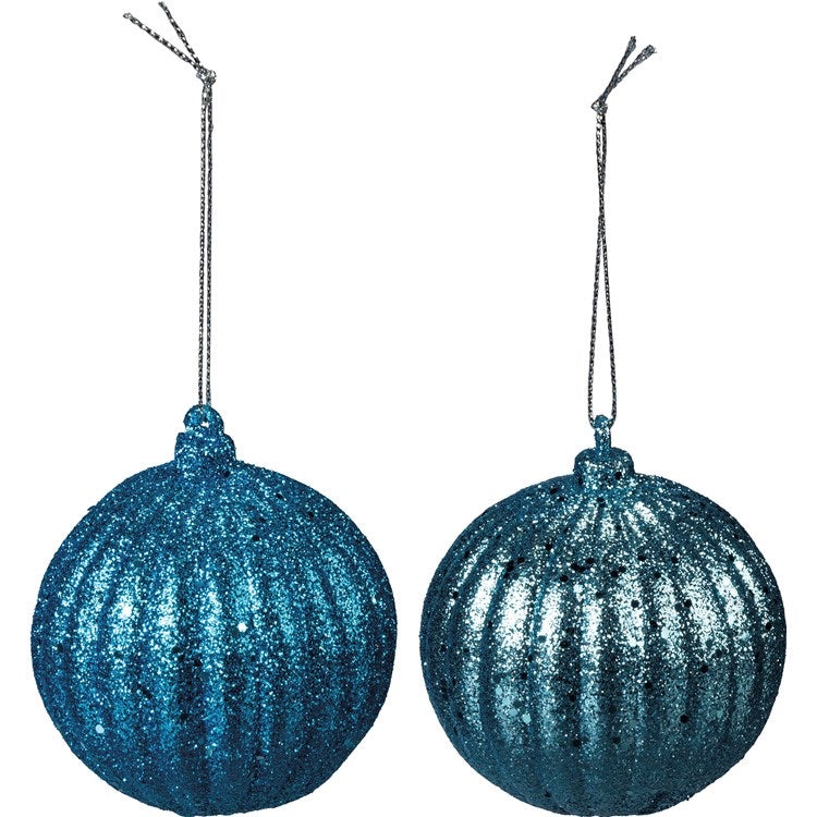 Turquoise Glitter Ornament Set of 2