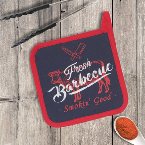 BBQ Theme PotHolder With Pocket - Quilted Cotton Pot Holder Grill Design