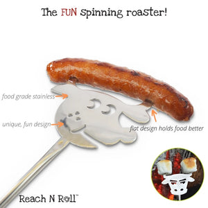 Reach 'n Roll Pig Roasting Stick - Extendible Rotating Roasting Fork - Campfire Roasting Gadget and Tool
