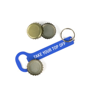 Take Your Top Off Metal Keyring Bottle Opener | Funny Blue Keychain Bottle Opener