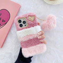 Load image into Gallery viewer, Fuzzy Phone Case | Pink and White Striped | iPhone 12
