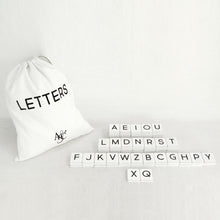 Load image into Gallery viewer, Ledgie White Letter Tile, White With Black Capital Letter Scrabble Tile, Custom Wood Letter Board Tiles
